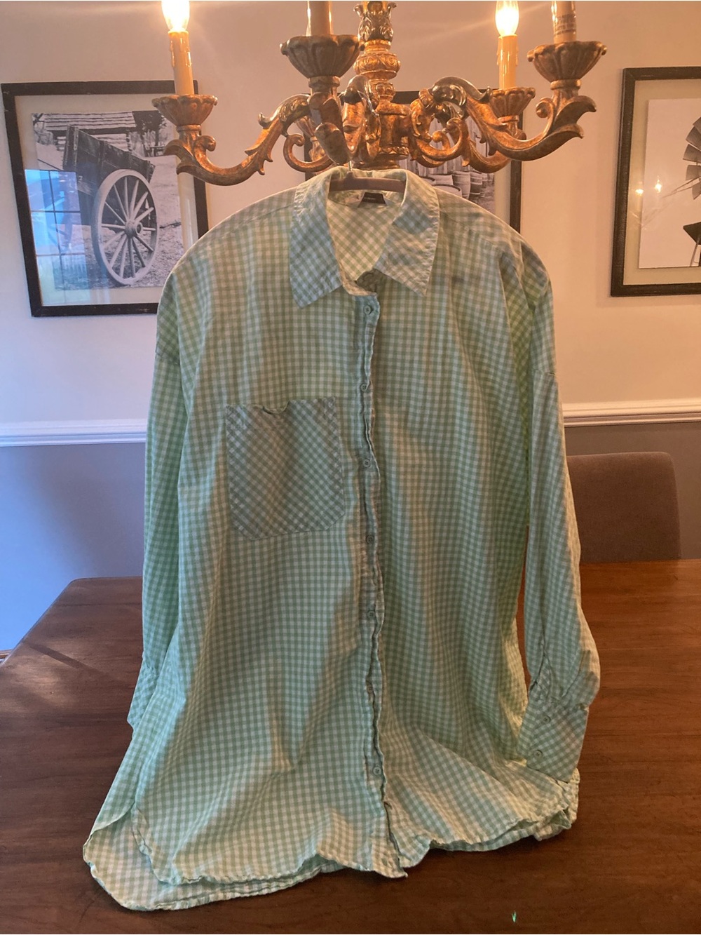 stradivarius Light Green Gingham Button-Down Shirt